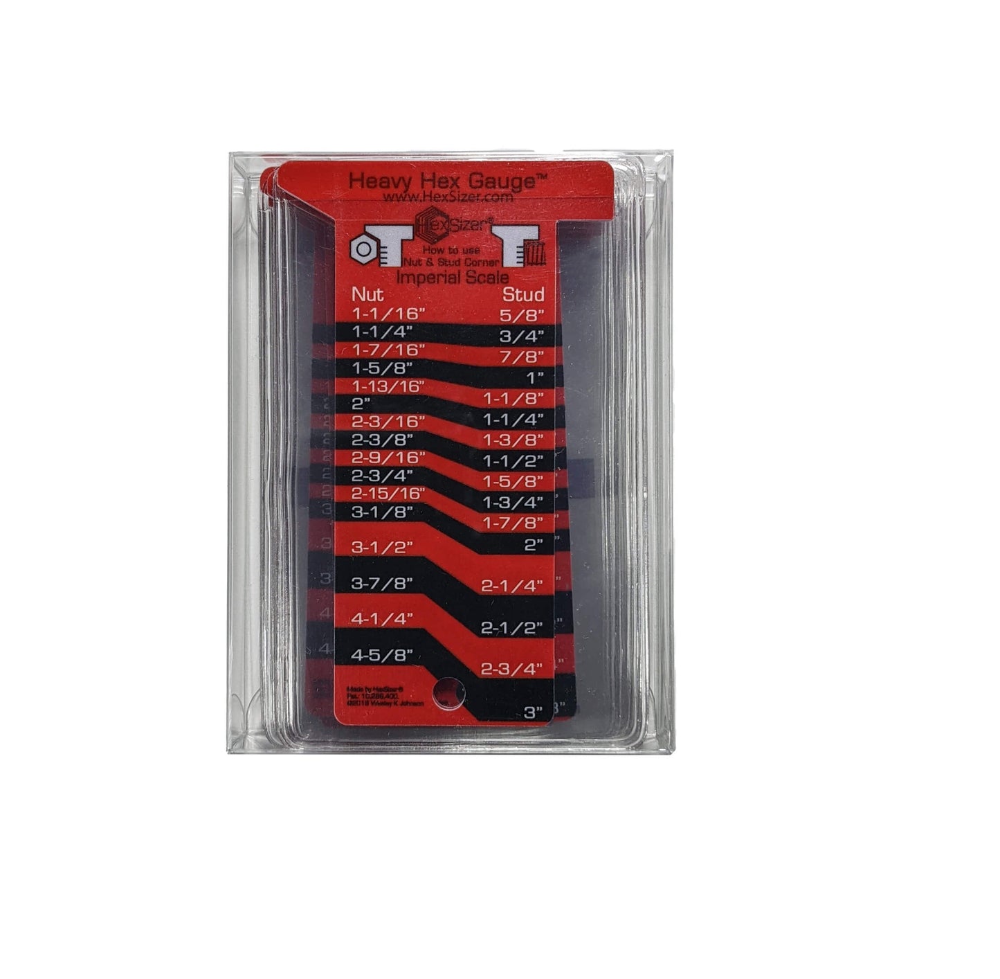 10 Pack with sleeves - Black on Red - Plastic Heavy Hex Gauge - Inch Only