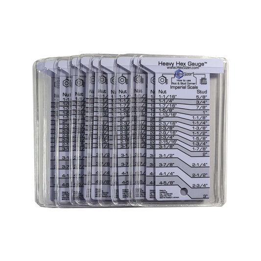 10 Pack with sleeves - Gray on White - Plastic Heavy Hex Gauge Inch & Metric