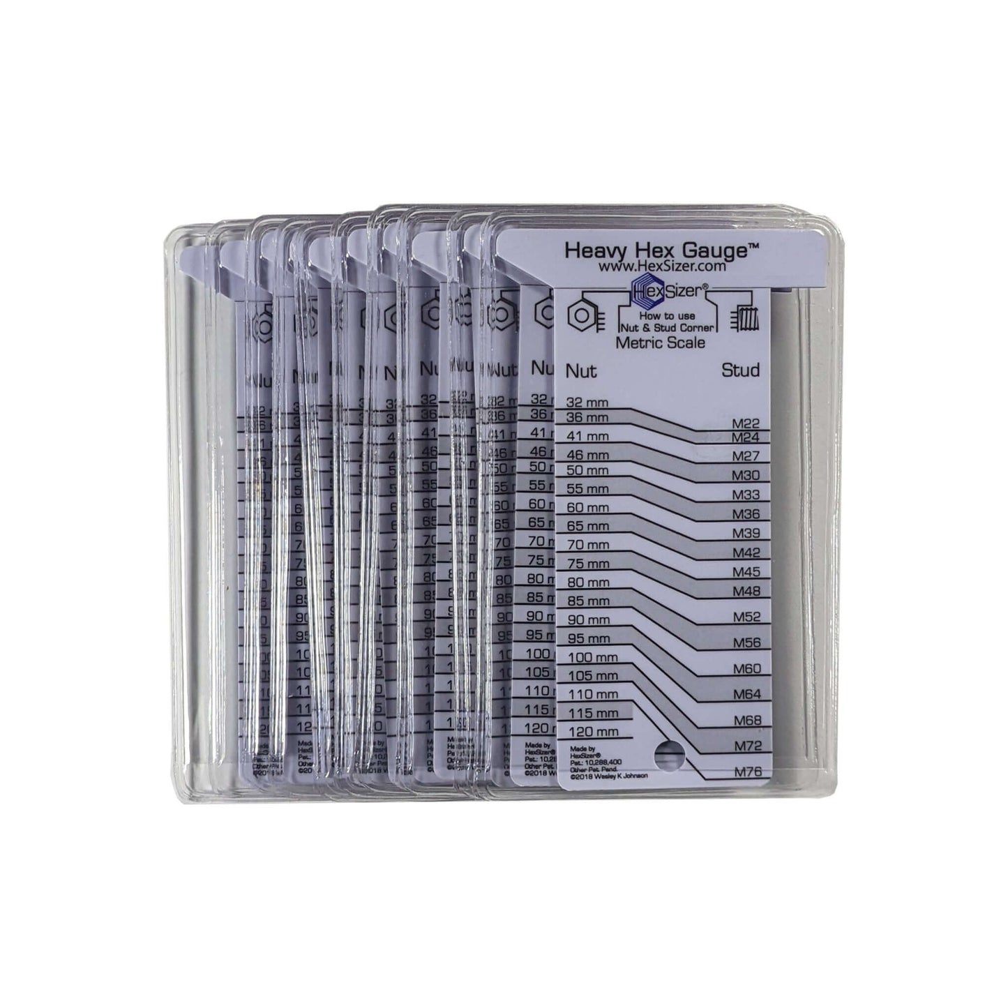 10 Pack with sleeves - Gray on White - Plastic Heavy Hex Gauge - Metric Only