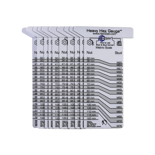 10 Pack without sleeves - Gray on White - Plastic Heavy Hex Gauge - Metric Only