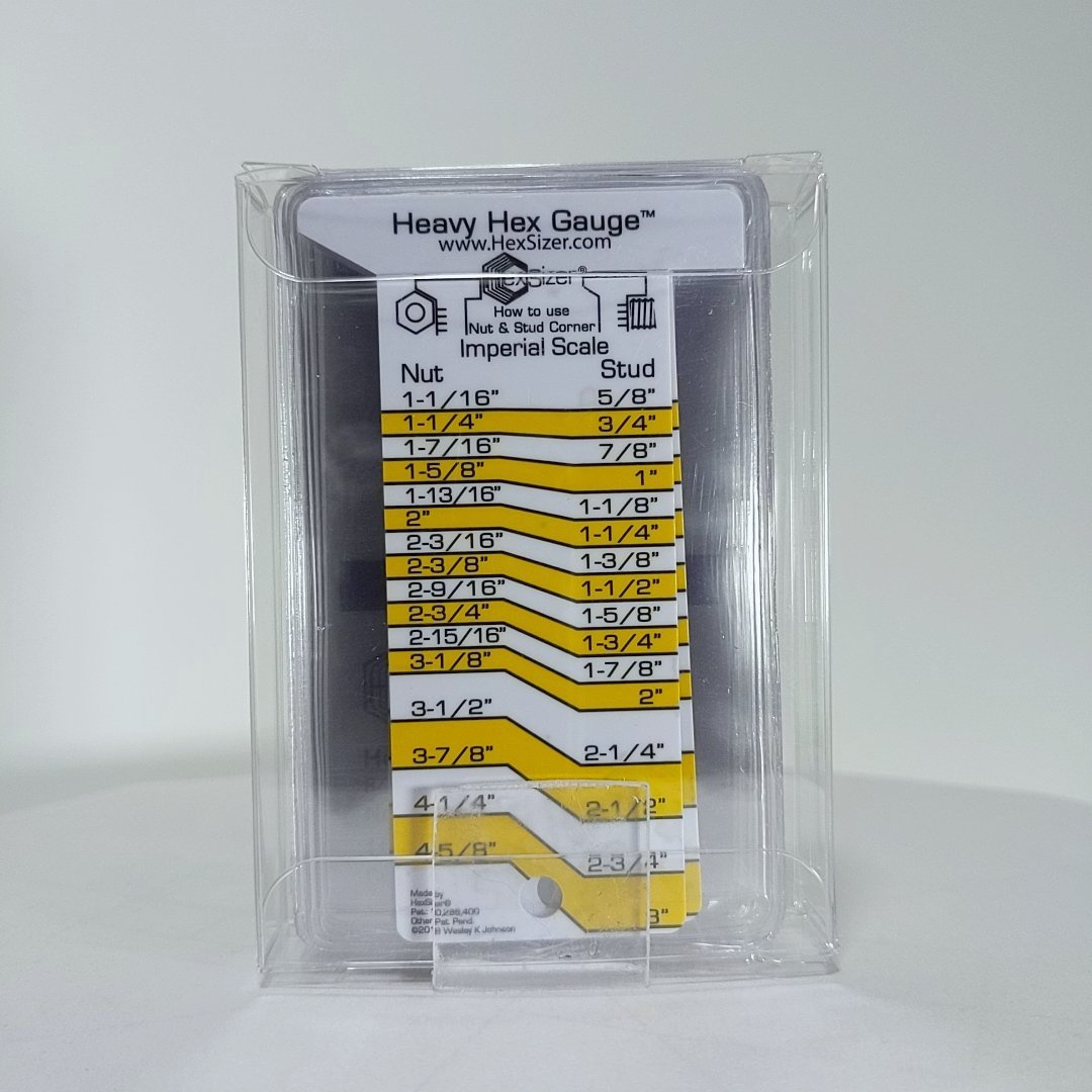 10 Pack with sleeves - Yellow on White - Plastic Heavy Hex Gauge - Inch Only