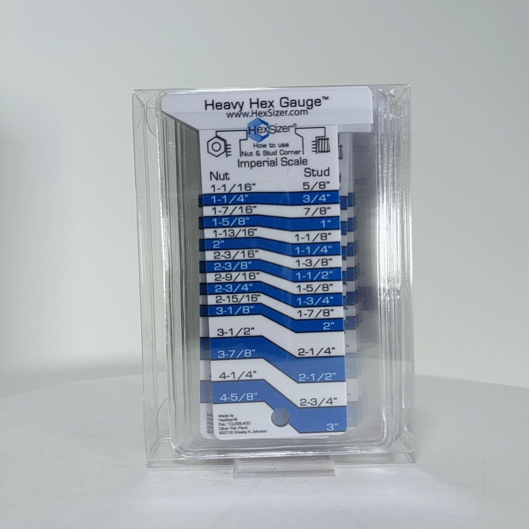 10 Pack with sleeves - Blue on White - Plastic Heavy Hex Gauge - Inch Only