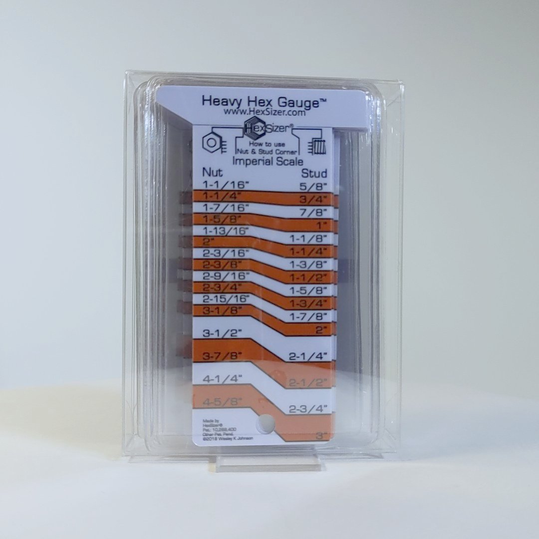 10 Pack with sleeves - Orange on White - Plastic Heavy Hex Gauge - Inch Only