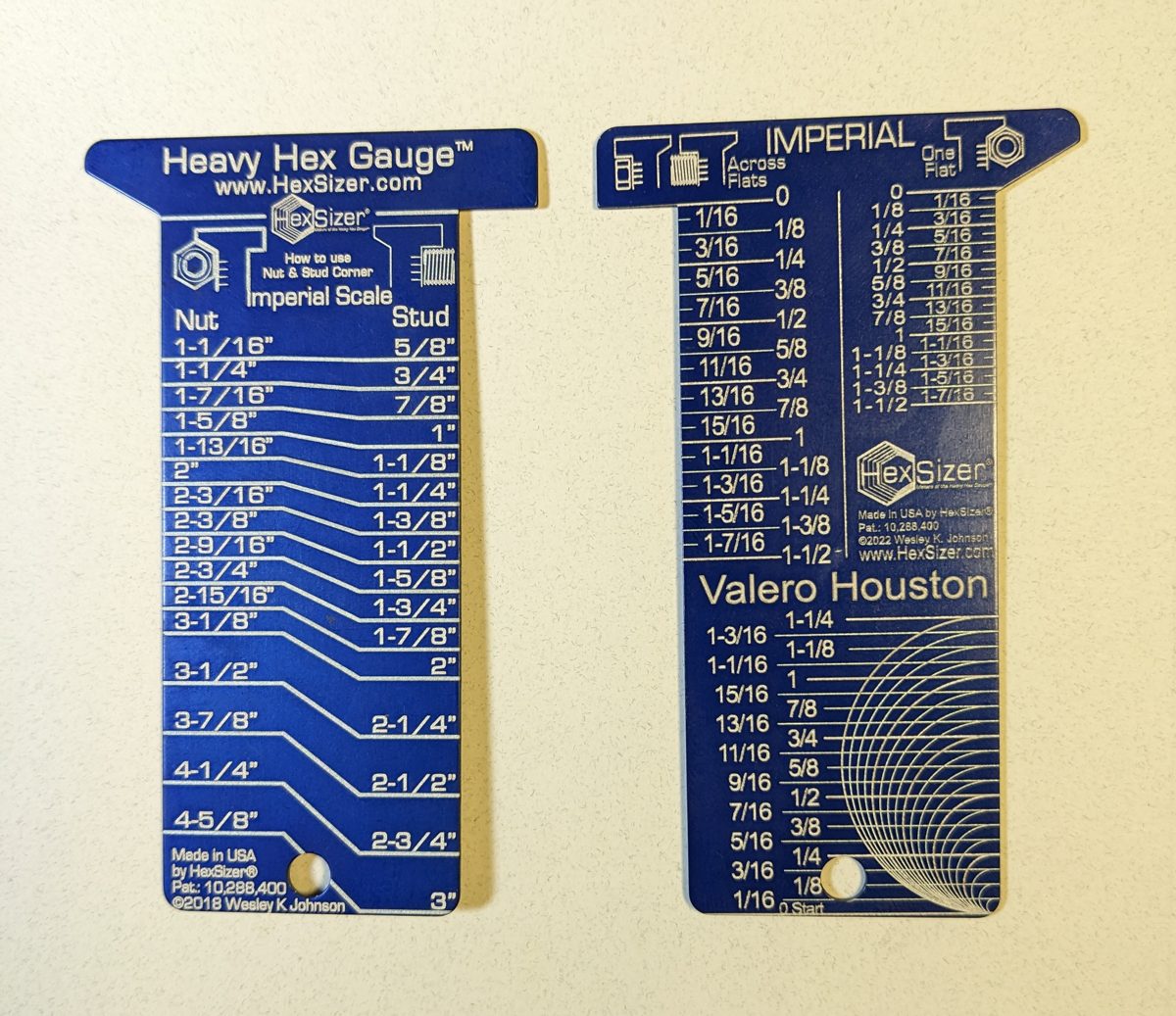 Navy anodized Heavy Hex Gauge set for a refinery