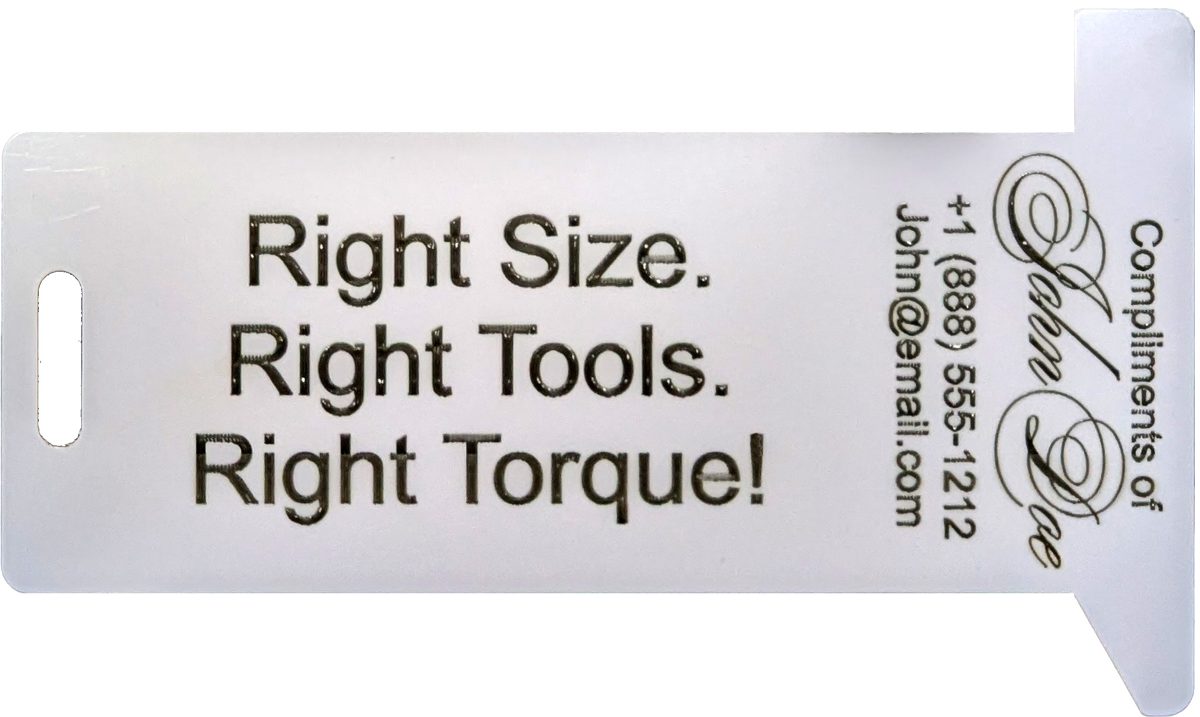 Laser-engraved HexSizer: Right Size. Right Tools. Right Torque!
