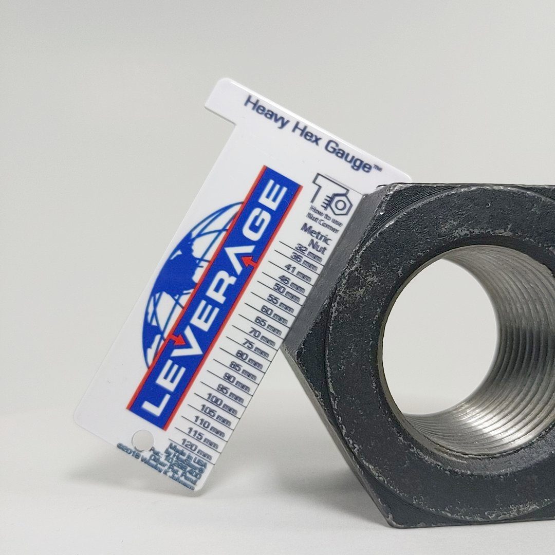 Full-color private-label Heavy Hex Gauge with metric scale for a bolting contractor